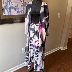 Abstract Swim Cover-up Set features Long Kimono & Matching Pant